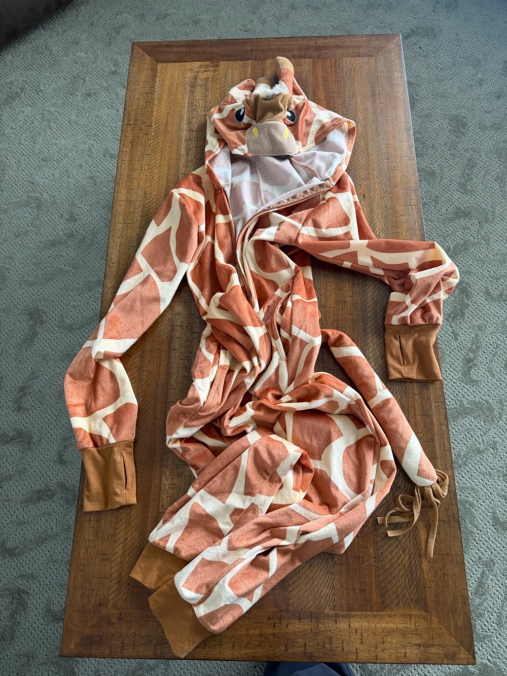 Giraffe Print Hooded Onesie - Orange & Cream